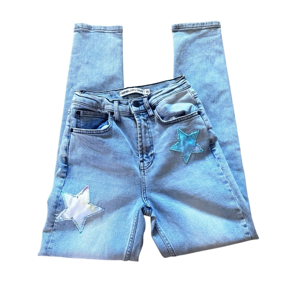 Unemployed Denim Skinny Jeans With Star Design Patches Size 25